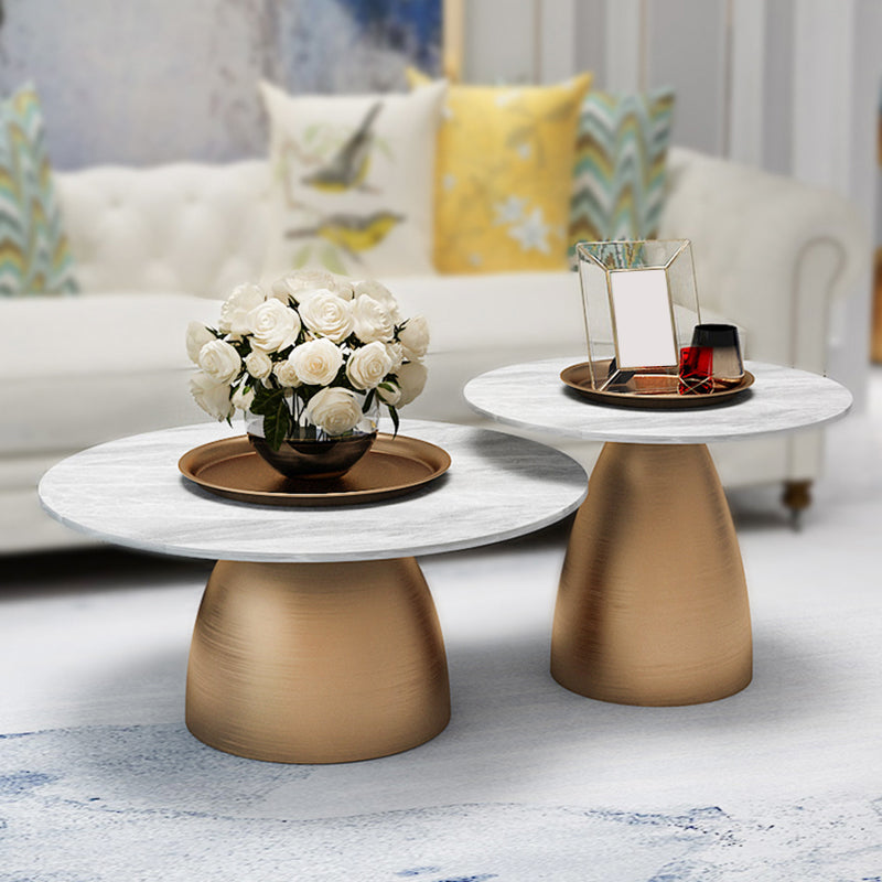 Glam Round Slate Cocktail Table Tray Top Brushed Metal Coffee Table Clearhalo 'Coffee & Accent Tables' 'Coffee Tables' 'coffee_tables' 'furn' 'furn_coffee_tables' 'Furniture' 'Living Room Furniture' 6217539