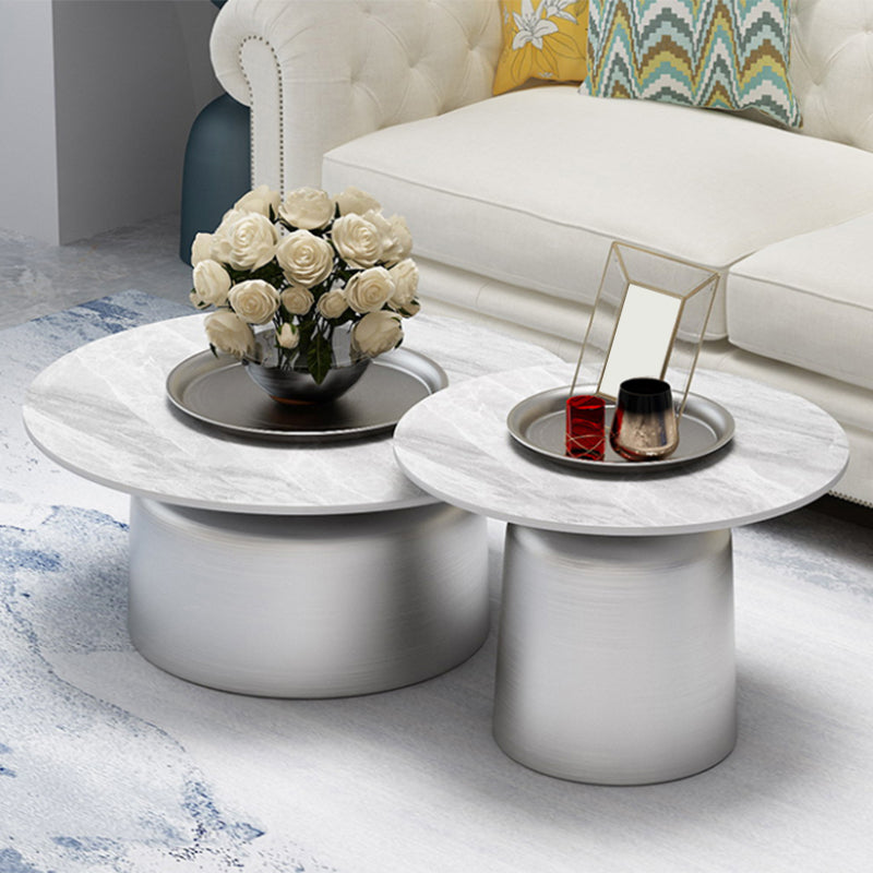 Glam Round Slate Cocktail Table Tray Top Brushed Metal Coffee Table Clearhalo 'Coffee & Accent Tables' 'Coffee Tables' 'coffee_tables' 'furn' 'furn_coffee_tables' 'Furniture' 'Living Room Furniture' 6217542