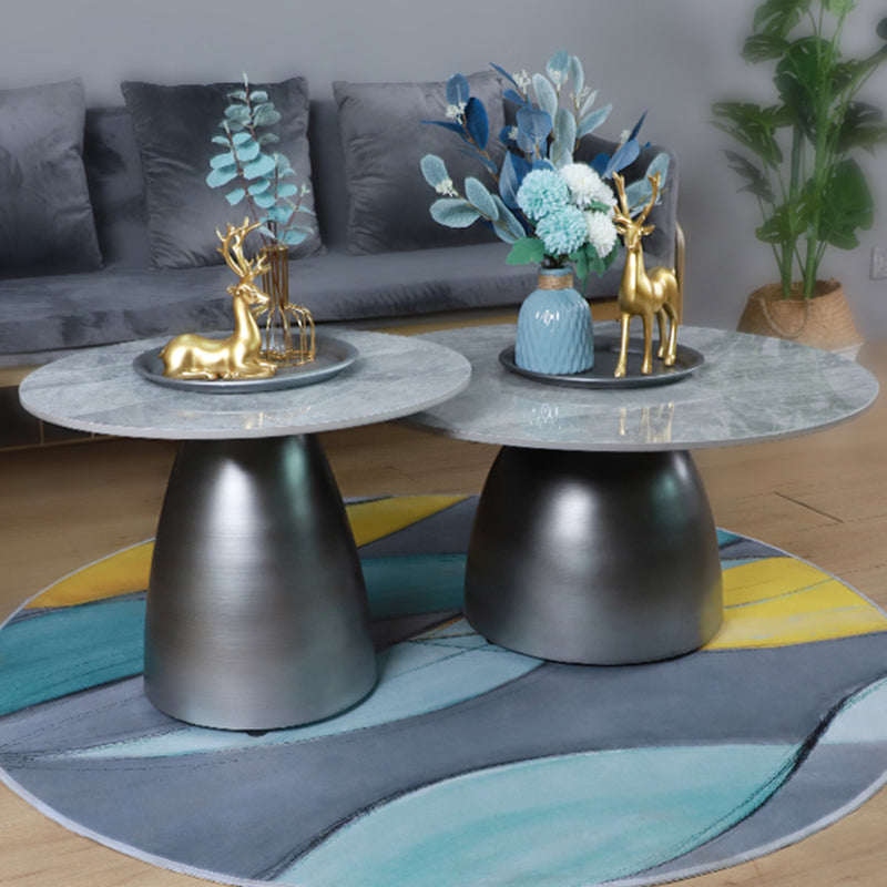Glam Round Slate Cocktail Table Tray Top Brushed Metal Coffee Table Clearhalo 'Coffee & Accent Tables' 'Coffee Tables' 'coffee_tables' 'furn' 'furn_coffee_tables' 'Furniture' 'Living Room Furniture' 6217544