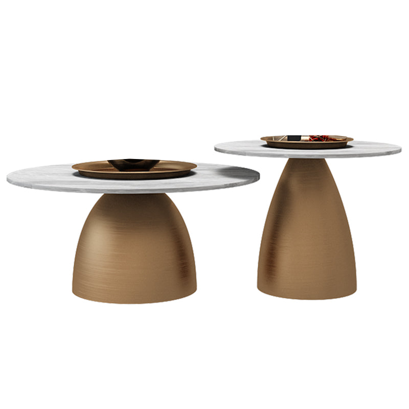 Glam Round Slate Cocktail Table Tray Top Brushed Metal Coffee Table 31.5"L x 31.5"W x 16"H + 24"L x 24"W x 18"H Gold Clearhalo 'Coffee & Accent Tables' 'Coffee Tables' 'coffee_tables' 'furn' 'furn_coffee_tables' 'Furniture' 'Living Room Furniture' 6217545