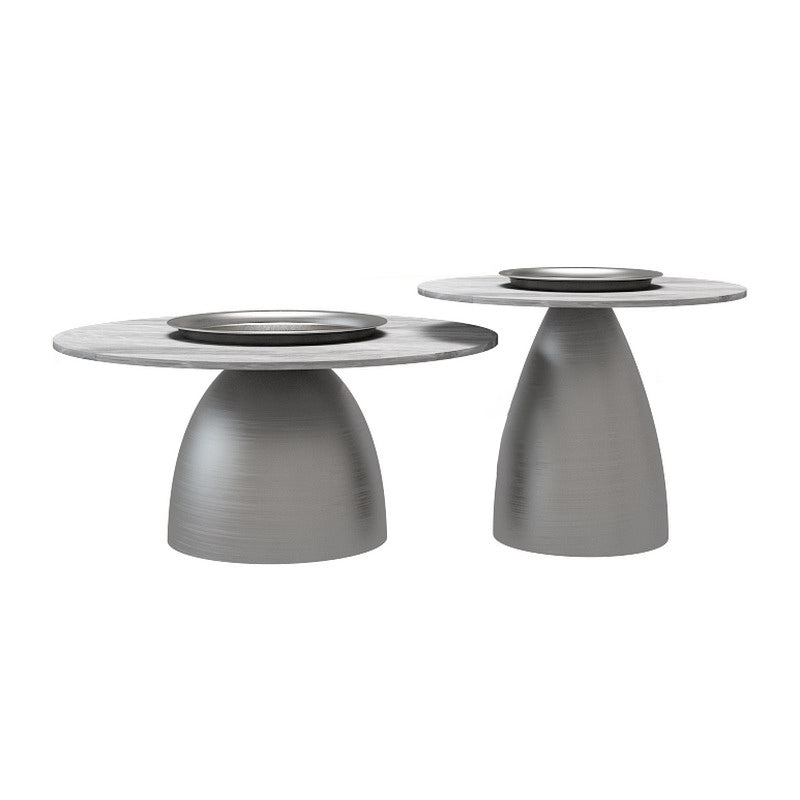Glam Round Slate Cocktail Table Tray Top Brushed Metal Coffee Table 31.5"L x 31.5"W x 16"H + 24"L x 24"W x 18"H Silver Clearhalo 'Coffee & Accent Tables' 'Coffee Tables' 'coffee_tables' 'furn' 'furn_coffee_tables' 'Furniture' 'Living Room Furniture' 6217551