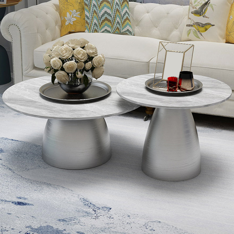 Glam Round Slate Cocktail Table Tray Top Brushed Metal Coffee Table Clearhalo 'Coffee & Accent Tables' 'Coffee Tables' 'coffee_tables' 'furn' 'furn_coffee_tables' 'Furniture' 'Living Room Furniture' 6217552