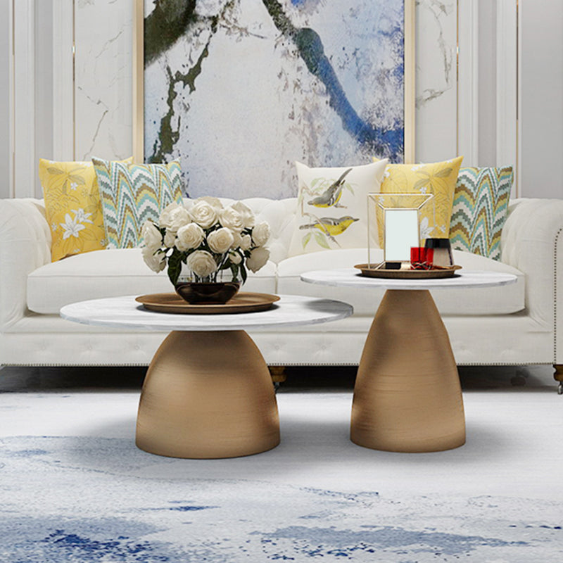 Glam Round Slate Cocktail Table Tray Top Brushed Metal Coffee Table Clearhalo 'Coffee & Accent Tables' 'Coffee Tables' 'coffee_tables' 'furn' 'furn_coffee_tables' 'Furniture' 'Living Room Furniture' 6217553