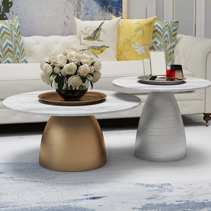 Glam Round Slate Cocktail Table Tray Top Brushed Metal Coffee Table Clearhalo 'Coffee & Accent Tables' 'Coffee Tables' 'coffee_tables' 'furn' 'furn_coffee_tables' 'Furniture' 'Living Room Furniture' 6217554