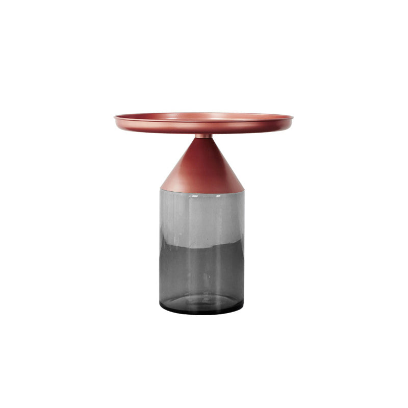 Mesa de centro con tapa de bandeja de metal Mesa de cóctel con pedestal de vidrio Mid-Century