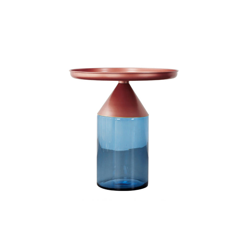 Mesa de centro con tapa de bandeja de metal Mesa de cóctel con pedestal de vidrio Mid-Century