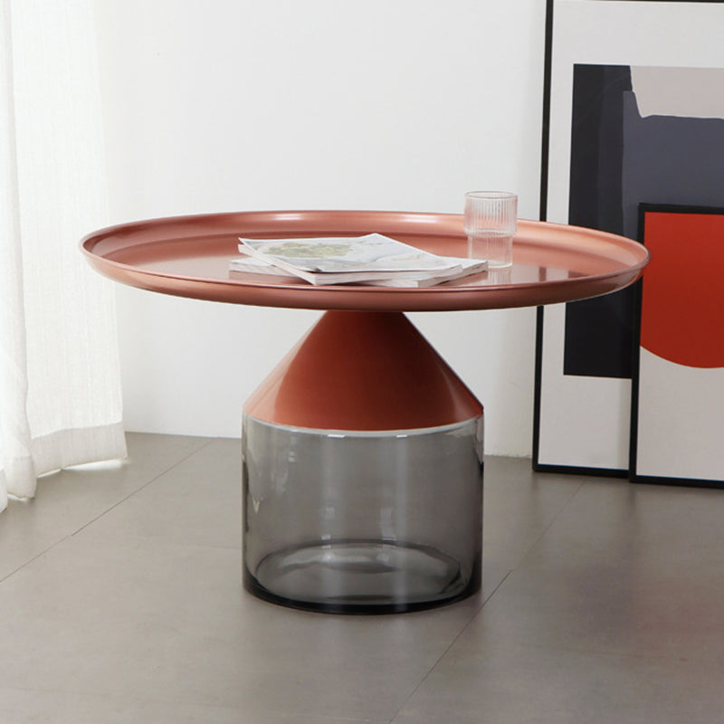 Mesa de centro con tapa de bandeja de metal Mesa de cóctel con pedestal de vidrio Mid-Century