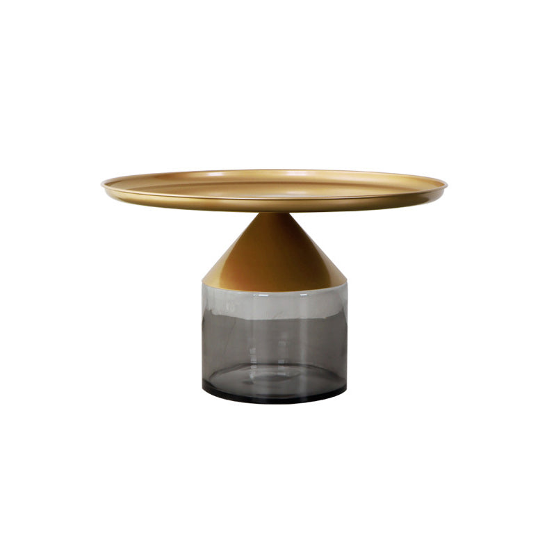 Mesa de centro con tapa de bandeja de metal Mesa de cóctel con pedestal de vidrio Mid-Century