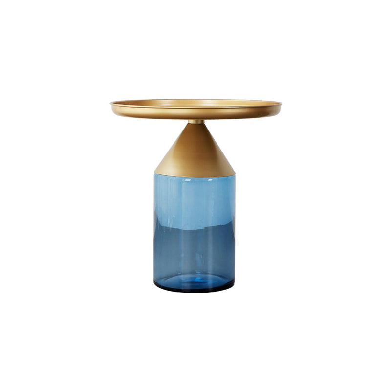 Mesa de centro con tapa de bandeja de metal Mesa de cóctel con pedestal de vidrio Mid-Century