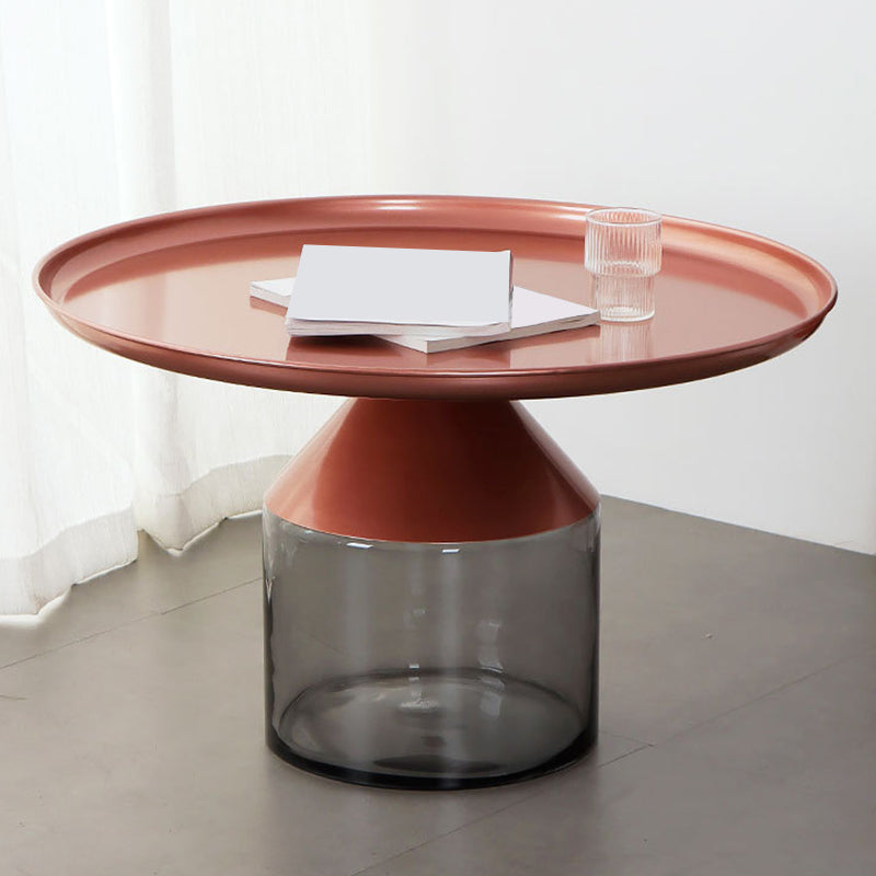 Mesa de centro con tapa de bandeja de metal Mesa de cóctel con pedestal de vidrio Mid-Century