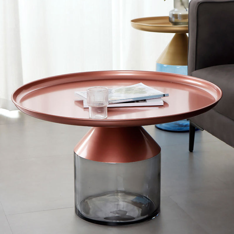 Mesa de centro con tapa de bandeja de metal Mesa de cóctel con pedestal de vidrio Mid-Century