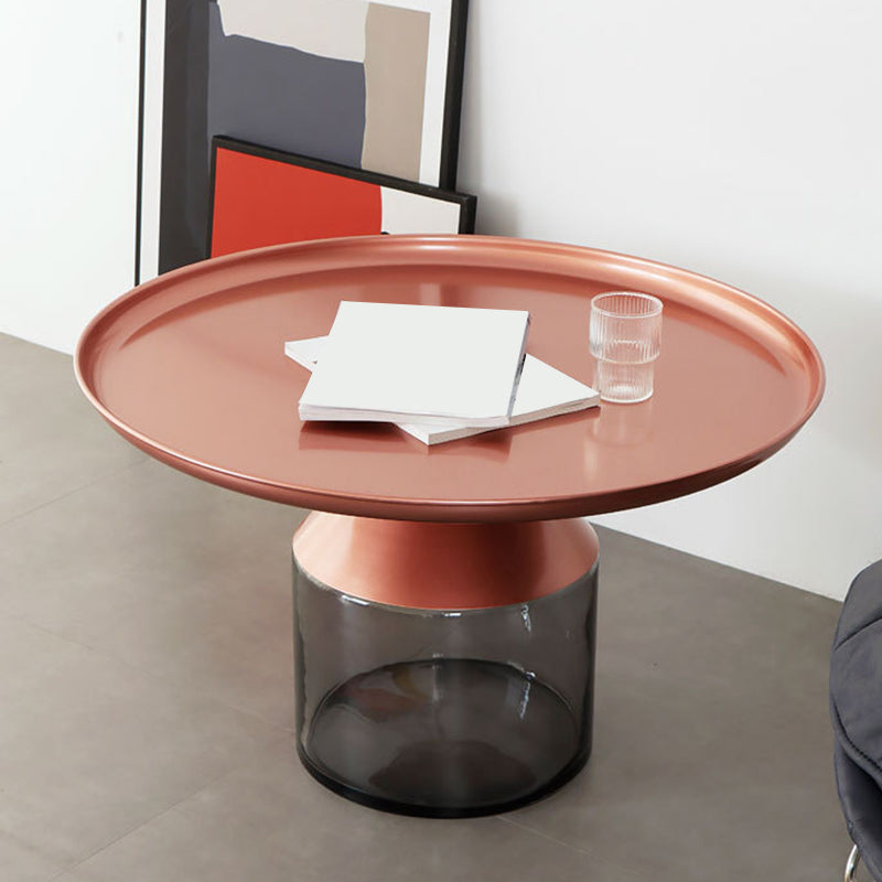 Mesa de centro con tapa de bandeja de metal Mesa de cóctel con pedestal de vidrio Mid-Century