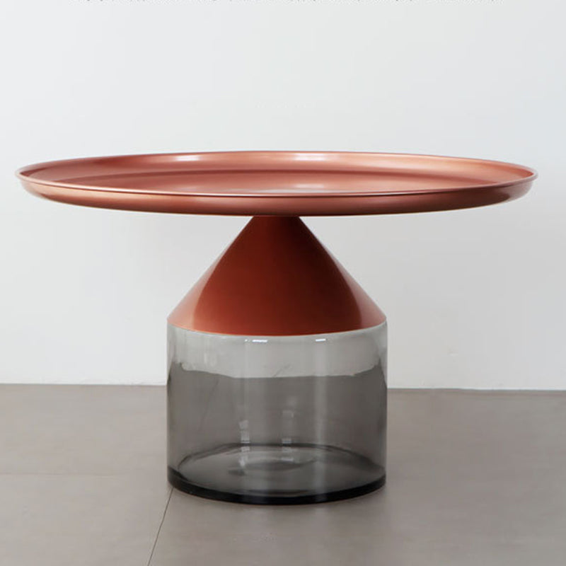 Mesa de centro con tapa de bandeja de metal Mesa de cóctel con pedestal de vidrio Mid-Century