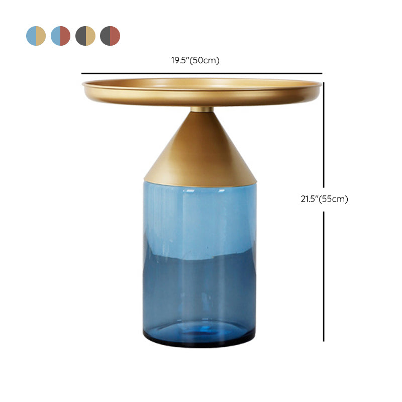 Mesa de centro con tapa de bandeja de metal Mesa de cóctel con pedestal de vidrio Mid-Century