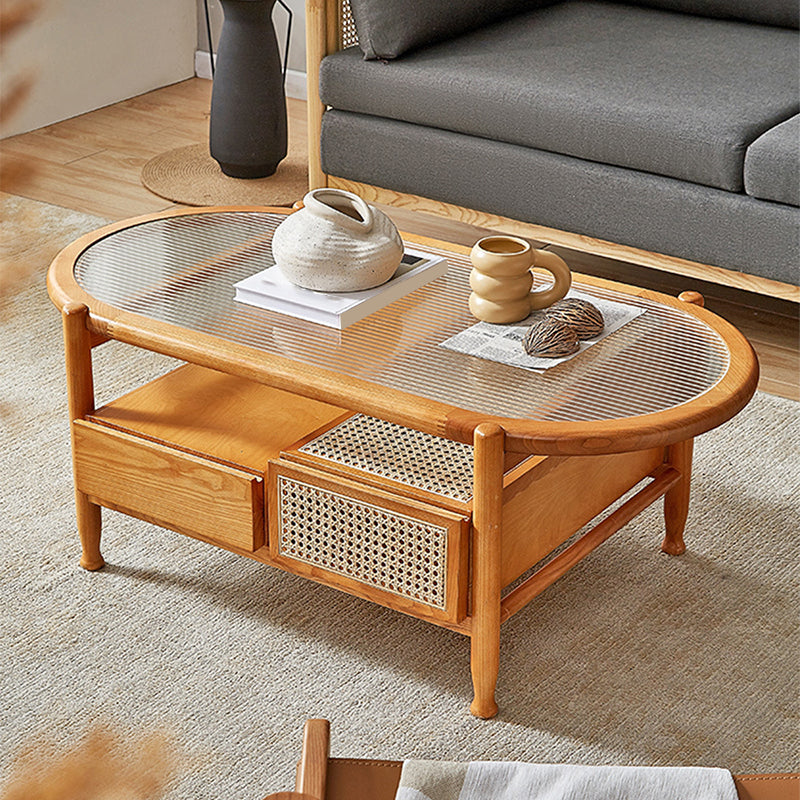 4 Legs Coffee Table with Shelf Modern Glass Top Cocktail Table Clearhalo 'Coffee & Accent Tables' 'Coffee Tables' 'coffee_tables' 'furn' 'furn_coffee_tables' 'Furniture' 'Living Room Furniture' 6217668