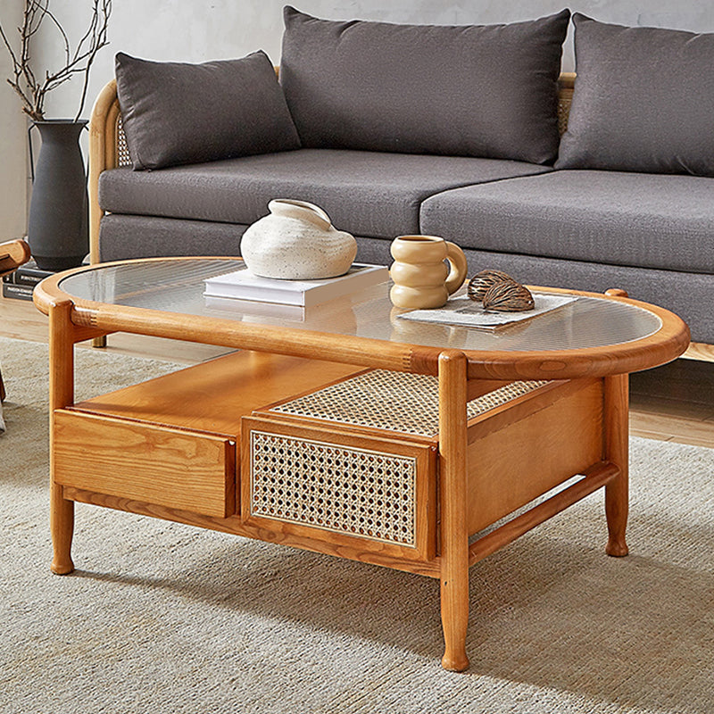 4 Legs Coffee Table with Shelf Modern Glass Top Cocktail Table Clearhalo 'Coffee & Accent Tables' 'Coffee Tables' 'coffee_tables' 'furn' 'furn_coffee_tables' 'Furniture' 'Living Room Furniture' 6217670