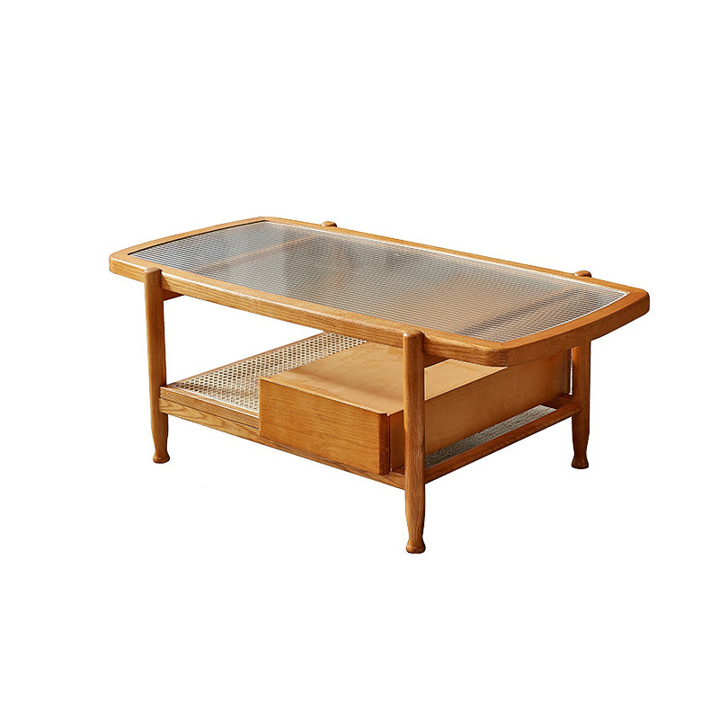 4 Legs Coffee Table with Shelf Modern Glass Top Cocktail Table 39"L x 22"W x 16"H Clearhalo 'Coffee & Accent Tables' 'Coffee Tables' 'coffee_tables' 'furn' 'furn_coffee_tables' 'Furniture' 'Living Room Furniture' 6217672