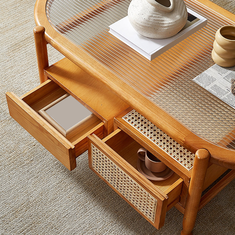 4 Legs Coffee Table with Shelf Modern Glass Top Cocktail Table Clearhalo 'Coffee & Accent Tables' 'Coffee Tables' 'coffee_tables' 'furn' 'furn_coffee_tables' 'Furniture' 'Living Room Furniture' 6217676