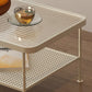 Glass Modern Rectangular Coffee Table with Shelf 4 Legs Cocktail Table