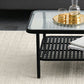 Glass Modern Rectangular Coffee Table with Shelf 4 Legs Cocktail Table