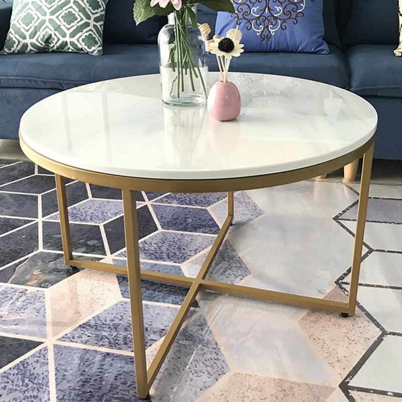 Modern Round Slate Coffee Table Cross Legs Cocktail Table in Gold Clearhalo 'Coffee & Accent Tables' 'Coffee Tables' 'coffee_tables' 'furn' 'furn_coffee_tables' 'Furniture' 'Living Room Furniture' 6217716