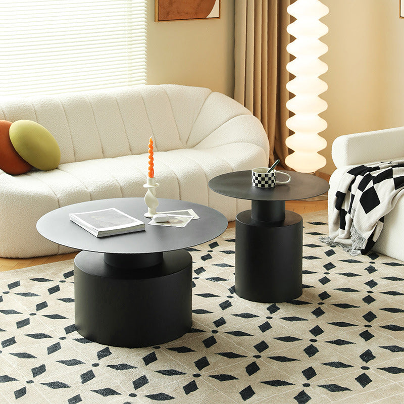 Round Iron Coffee Table Mid-Century Pedestal 2 Pieces Cocktail Table Set 31"L x 31"W x 17"H + 22"L x 22"W x 20"H Black Clearhalo 'Coffee & Accent Tables' 'Coffee Tables' 'coffee_tables' 'furn' 'furn_coffee_tables' 'Furniture' 'Living Room Furniture' 6217740