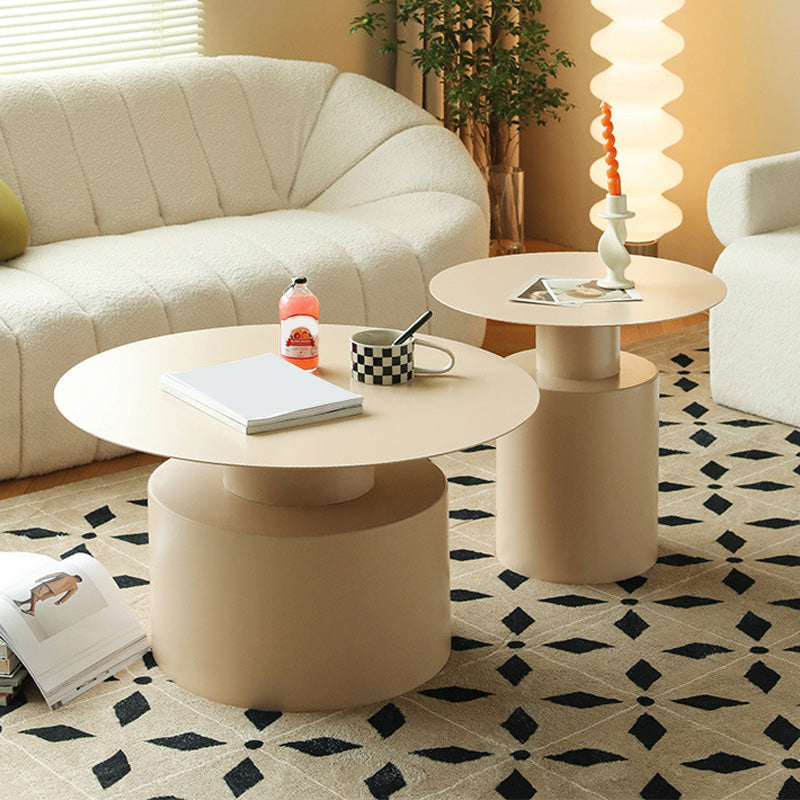 Round Iron Coffee Table Mid-Century Pedestal 2 Pieces Cocktail Table Set 31"L x 31"W x 17"H + 22"L x 22"W x 20"H Apricot Clearhalo 'Coffee & Accent Tables' 'Coffee Tables' 'coffee_tables' 'furn' 'furn_coffee_tables' 'Furniture' 'Living Room Furniture' 6217744
