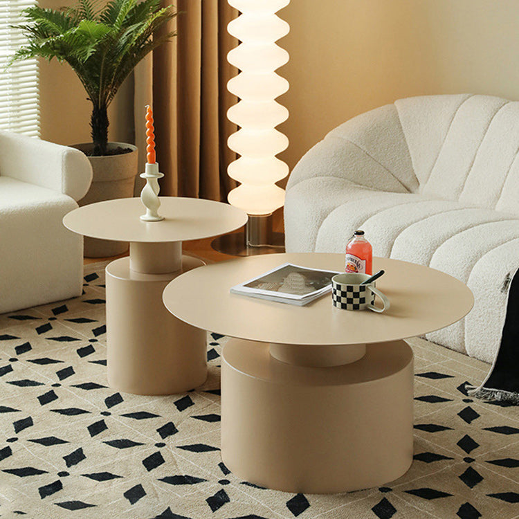 Round Iron Coffee Table Mid-Century Pedestal 2 Pieces Cocktail Table Set Clearhalo 'Coffee & Accent Tables' 'Coffee Tables' 'coffee_tables' 'furn' 'furn_coffee_tables' 'Furniture' 'Living Room Furniture' 6217756