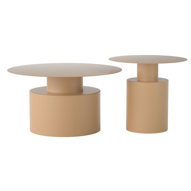 Round Iron Coffee Table Mid-Century Pedestal 2 Pieces Cocktail Table Set Clearhalo 'Coffee & Accent Tables' 'Coffee Tables' 'coffee_tables' 'furn' 'furn_coffee_tables' 'Furniture' 'Living Room Furniture' 6217758