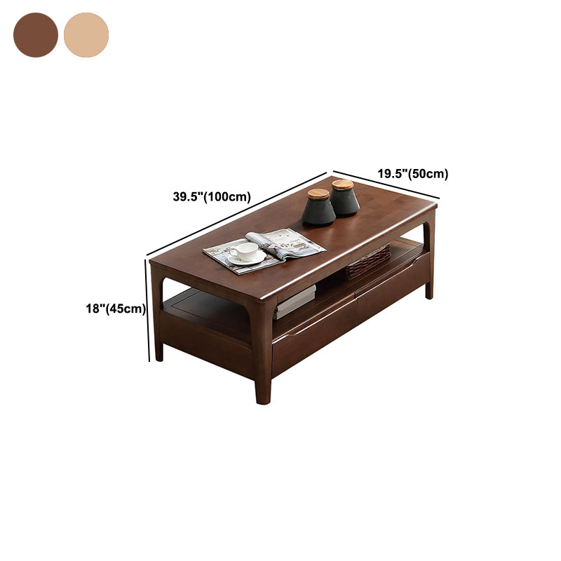Nordic Solid Wood Coffee Table 4-Drawer 1-Shelf Cocktail Table