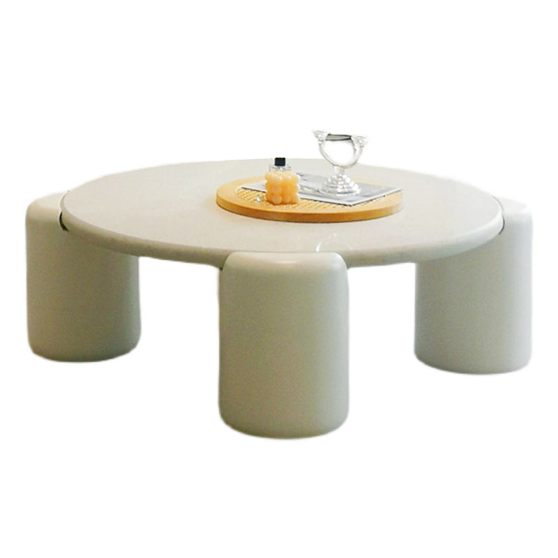Mesa de cóctel contemporánea de madera redonda, mesa de centro blanca de 4 patas, 13,8" de alto