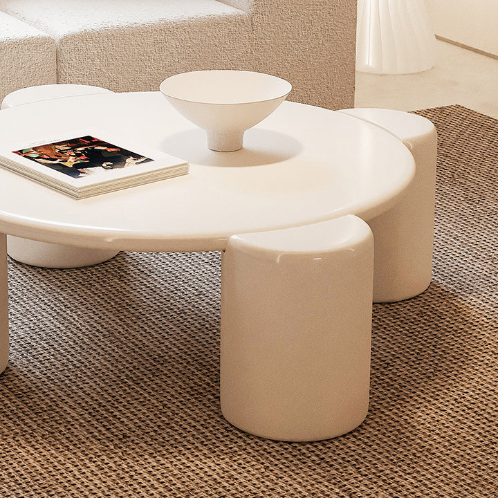 Mesa de cóctel contemporánea de madera redonda, mesa de centro blanca de 4 patas, 13,8" de alto