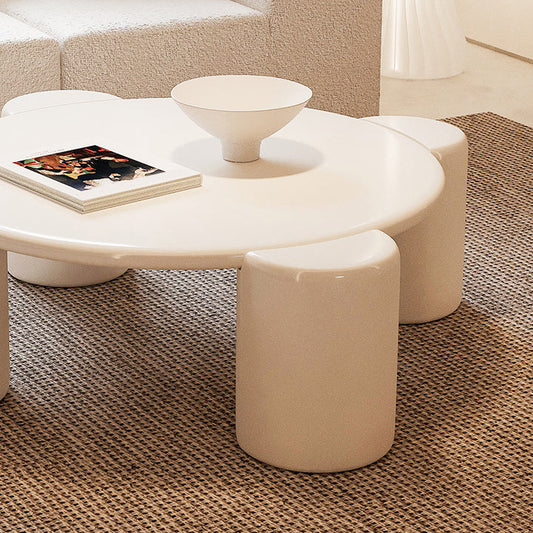 Contemporary Round Wood Cocktail Table White 4 Legs Coffee Table - 13.8" H