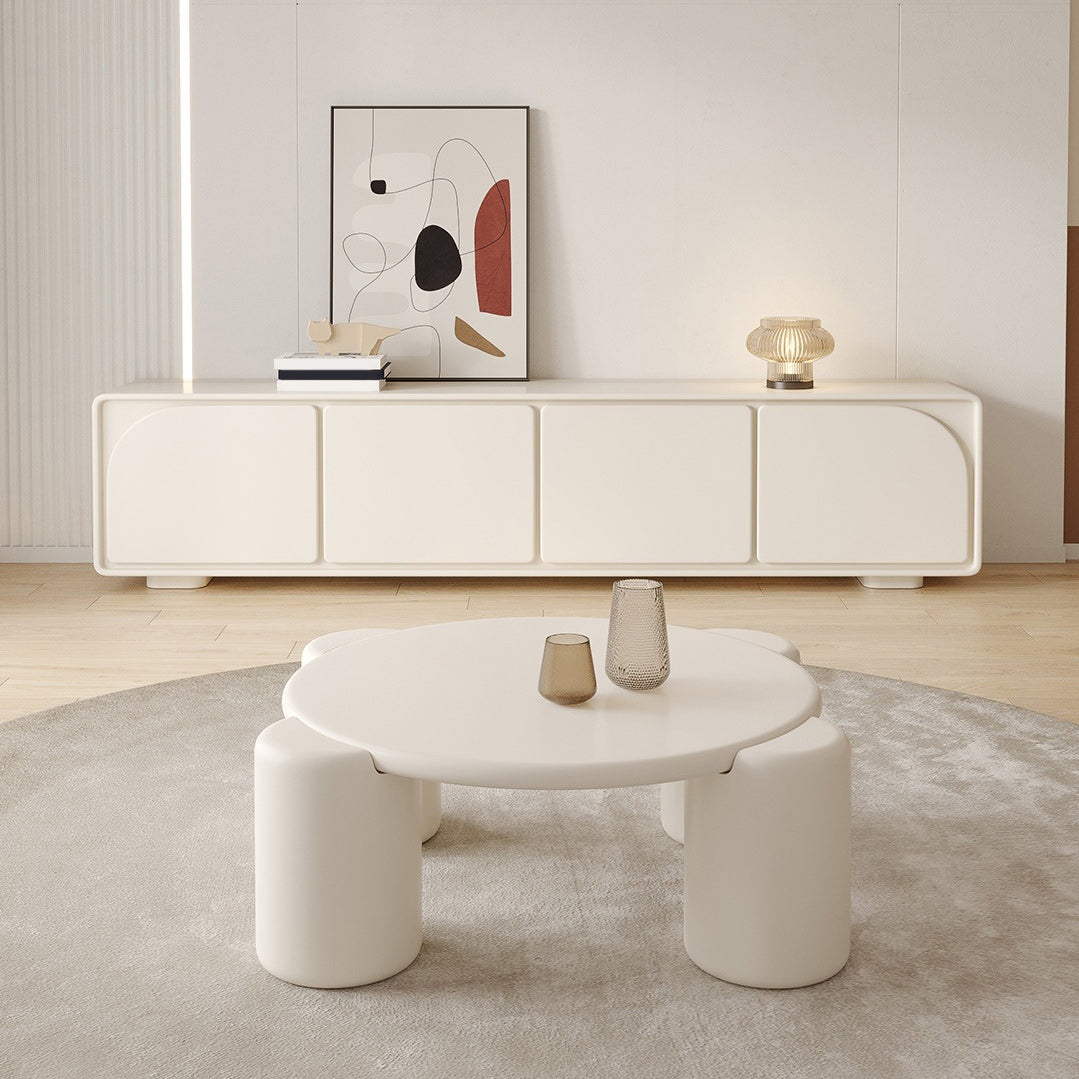 Mesa de cóctel contemporánea de madera redonda, mesa de centro blanca de 4 patas, 13,8" de alto