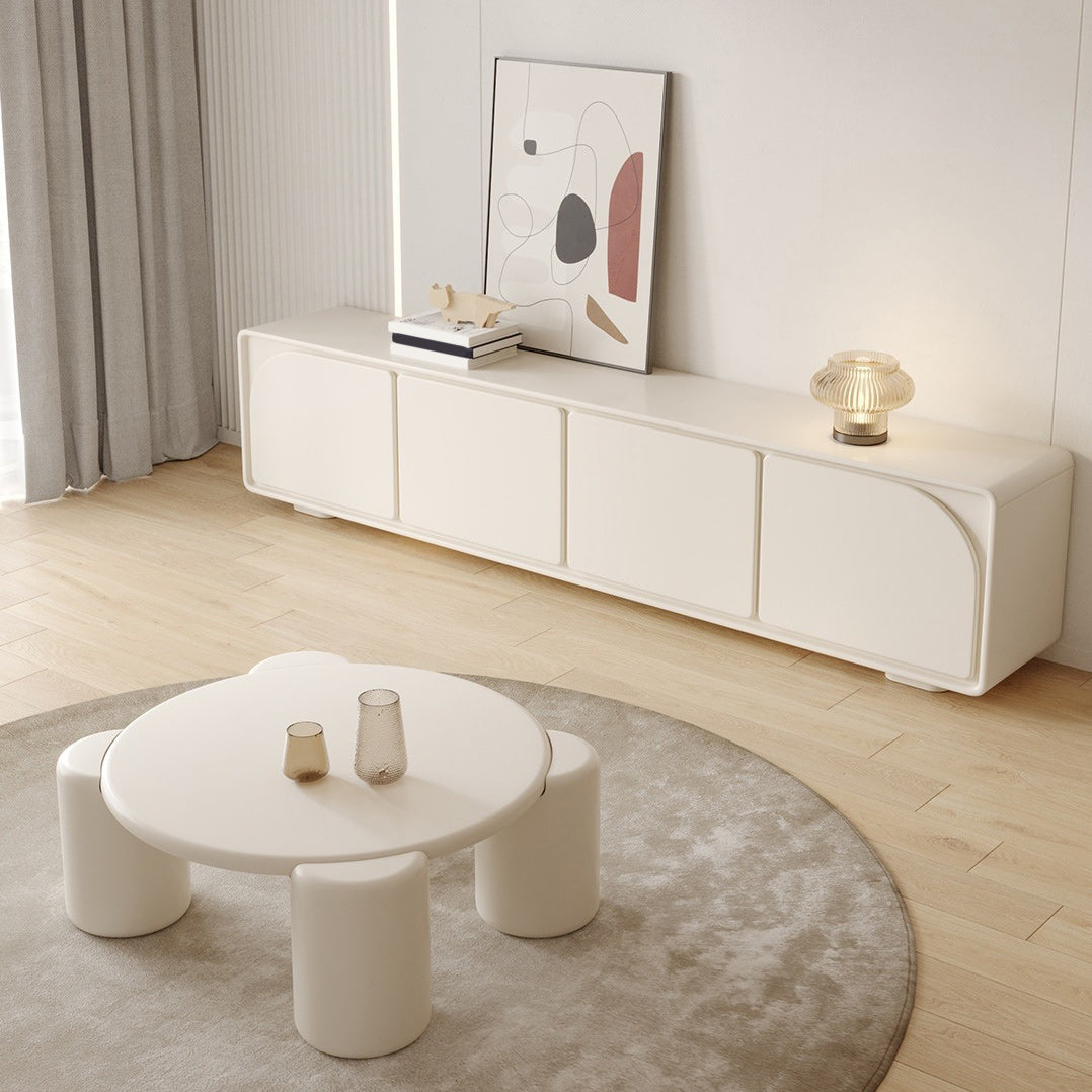 Mesa de cóctel contemporánea de madera redonda, mesa de centro blanca de 4 patas, 13,8" de alto