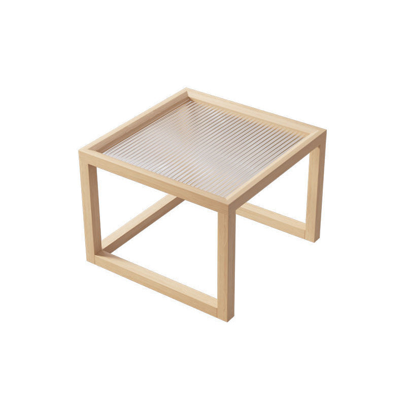 Tavolino da caffè moderno con piano in vetro Tavolo da cocktail quadrato in legno naturale