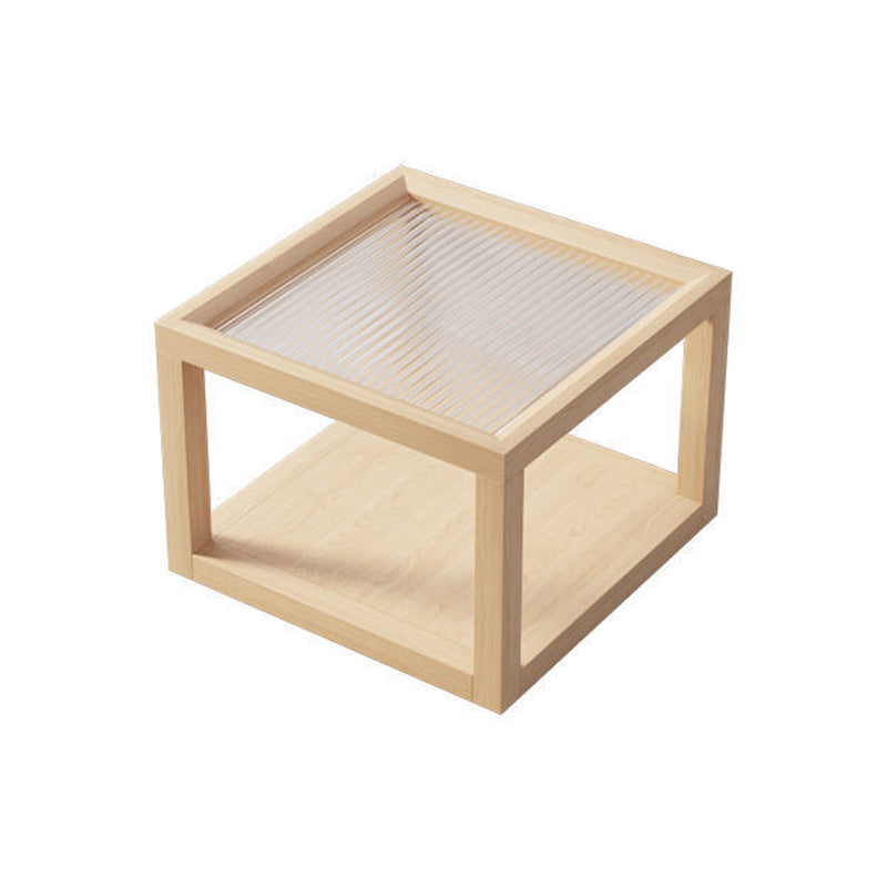 Tavolino da caffè moderno con piano in vetro Tavolo da cocktail quadrato in legno naturale