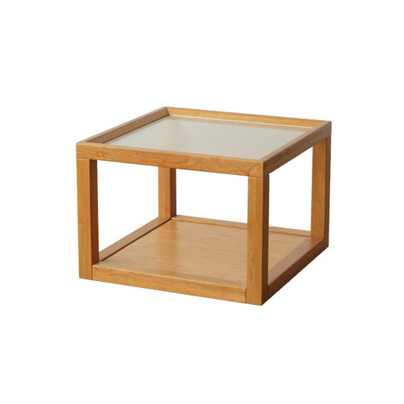 Tavolino da caffè moderno con piano in vetro Tavolo da cocktail quadrato in legno naturale