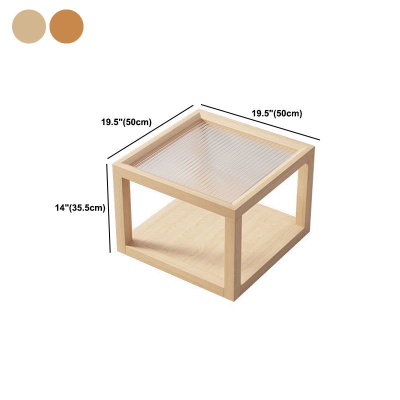 Tavolino da caffè moderno con piano in vetro Tavolo da cocktail quadrato in legno naturale