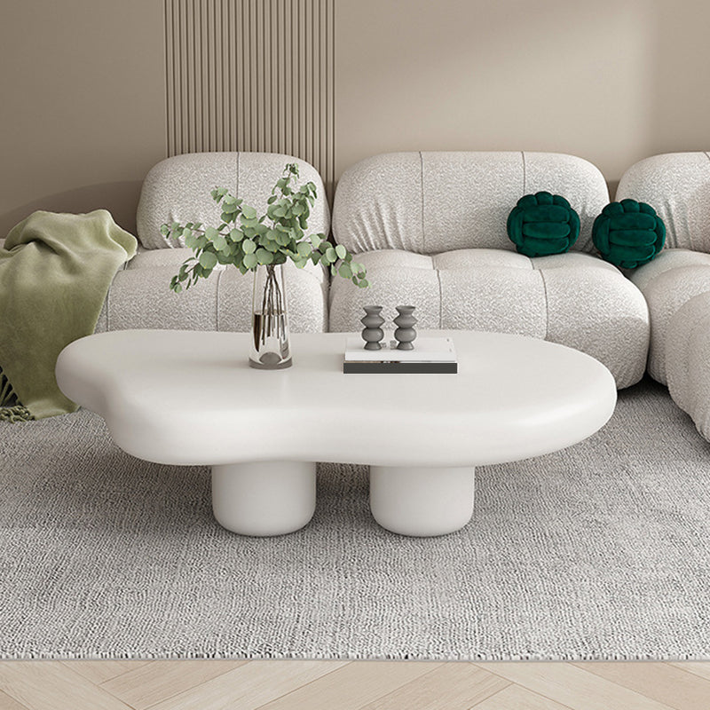 Nordic Irregular 4 Legs Coffee Table 11.8" H Wood Cocktail Table 47"L x 35"W x 12"H White Clearhalo 'Coffee & Accent Tables' 'Coffee Tables' 'coffee_tables' 'furn' 'furn_coffee_tables' 'Furniture' 'Living Room Furniture' 6217841