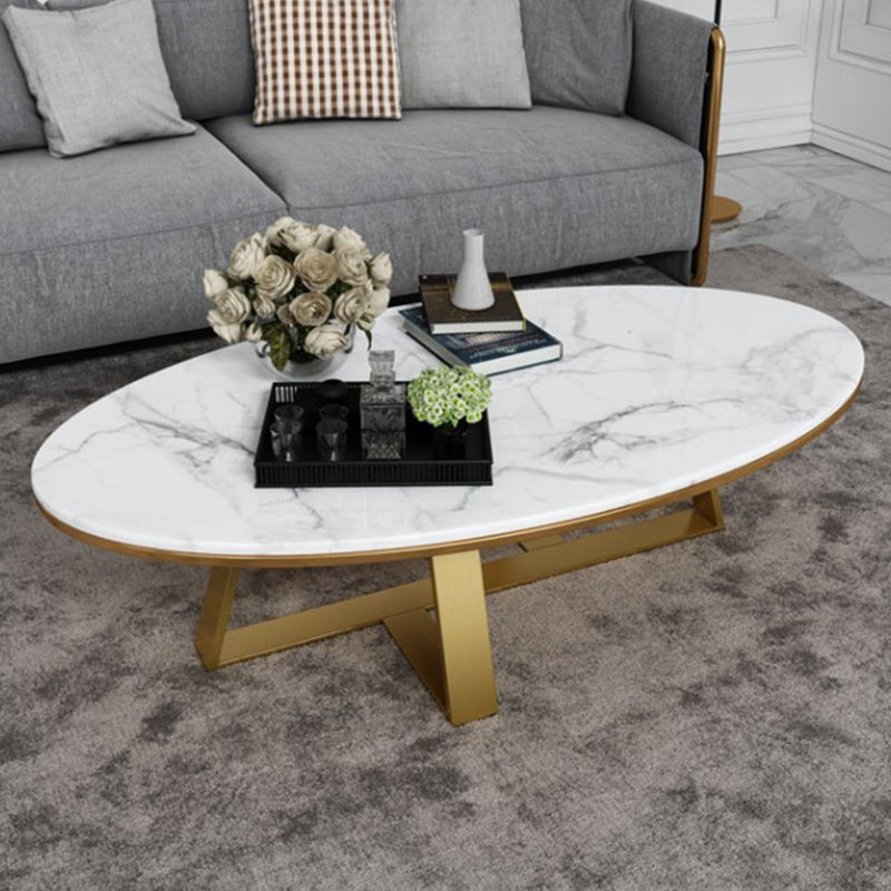 Luxurious Coffee Table Metal Cross Legs Cocktail Table in Gold
