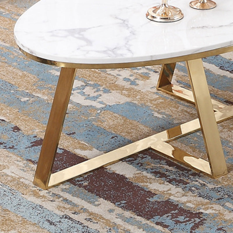 Luxurious Coffee Table Metal Cross Legs Cocktail Table in Gold