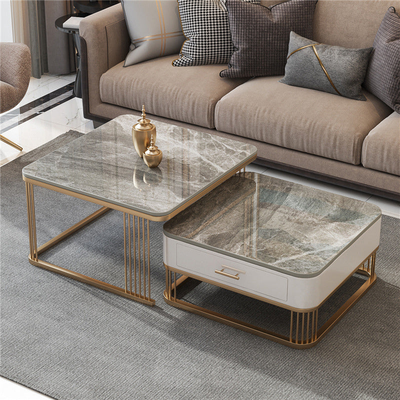 Frame Base 2 Nesting Coffee Table with Storage Metal Coffee Table Set Clearhalo 'Coffee & Accent Tables' 'Coffee Tables' 'coffee_tables' 'furn' 'furn_coffee_tables' 'Furniture' 'Living Room Furniture' 6217995