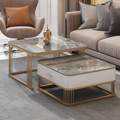 Frame Base 2 Nesting Coffee Table with Storage Metal Coffee Table Set 28"L x 28"W x 18"H + 20"L x 20"W x 16"H Gray Clearhalo 'Coffee & Accent Tables' 'Coffee Tables' 'coffee_tables' 'furn' 'furn_coffee_tables' 'Furniture' 'Living Room Furniture' 6217996