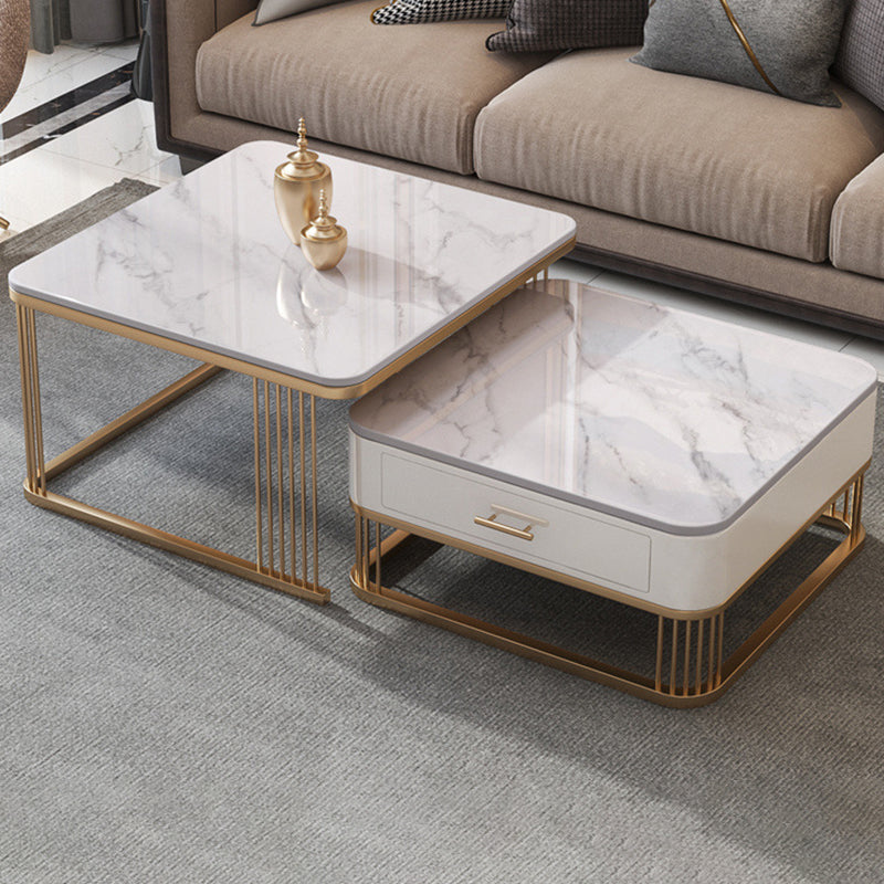 Frame Base 2 Nesting Coffee Table with Storage Metal Coffee Table Set White Clearhalo 'Coffee & Accent Tables' 'Coffee Tables' 'coffee_tables' 'furn' 'furn_coffee_tables' 'Furniture' 'Living Room Furniture' 6218004