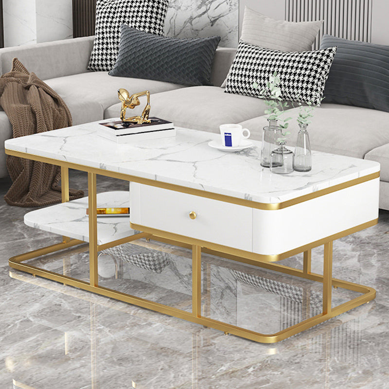 Frame Base Coffee Table Rectangular Black/White Cocktail Table 47"L x 24"W x 18"H White Clearhalo 'Coffee & Accent Tables' 'Coffee Tables' 'coffee_tables' 'furn' 'furn_coffee_tables' 'Furniture' 'Living Room Furniture' 6218045