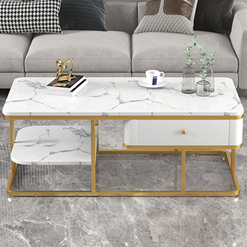 Frame Base Coffee Table Rectangular Black/White Cocktail Table 39.5"L x 19.5"W x 18"H White Clearhalo 'Coffee & Accent Tables' 'Coffee Tables' 'coffee_tables' 'furn' 'furn_coffee_tables' 'Furniture' 'Living Room Furniture' 6218046
