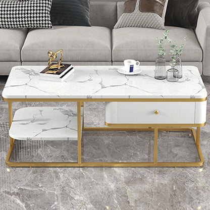 Frame Base Coffee Table Rectangular Black/White Cocktail Table 39.5"L x 19.5"W x 18"H White Clearhalo 'Coffee & Accent Tables' 'Coffee Tables' 'coffee_tables' 'furn' 'furn_coffee_tables' 'Furniture' 'Living Room Furniture' 6218046