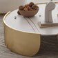 Luxurious Metal Drum Coffee Table Round Stone Top Cocktail Table