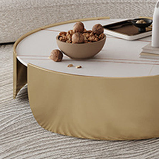 Luxurious Metal Drum Coffee Table Round Stone Top Cocktail Table